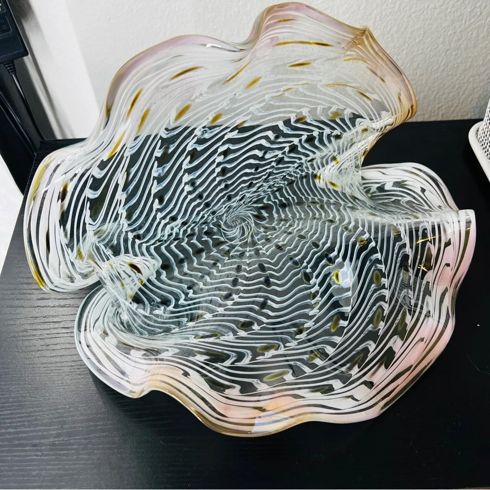 Signed LaChaussee Art HandBlown Glass Clam Shell Sculpture Artist Signed 10" W - Picture 7 of 16